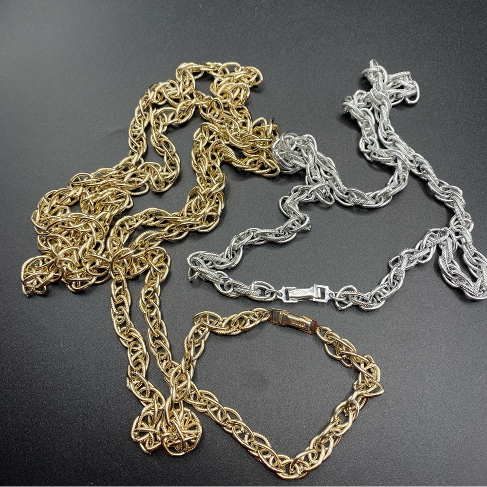 Vintage Made In Germany Chain Necklace Pair Silver & Gold Tone Aluminum